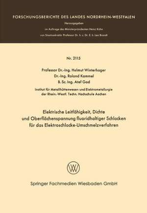 Elektrische Leitfähigkeit, Dichte und Oberflächenspannung fluoridhaltiger Schlakken für das Elektroschlacke-Umschmelzverfahren de Helmut Winterhager