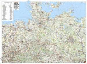 Deutschland Nord 1 : 500 000. Poster-Karte mit Metallbestäbung