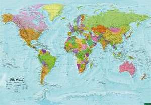 World map, political - physical, english, 1:20.000.000, Poster, freytag & berndt de Freytag & Berndt