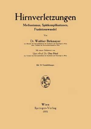 Hirnverletzungen: Mechanismus, Spätkomplikationen, Funktionswandel de Otto Plötzl