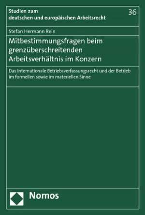 Mitbestimmungsfragen beim grenzüberschreitenden Arbeitsverhältnis im Konzern de Stefan Hermann Rein