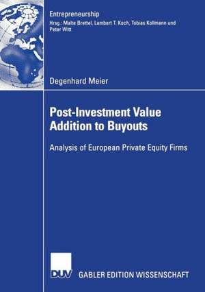 Post-Investment Value Addition to Buyouts: Analysis of European Private Equity Firms de Degenhard Meier