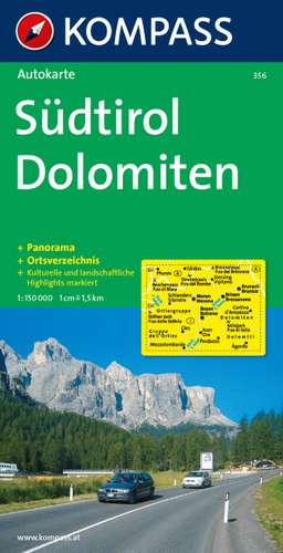 Südtirol Dolomiten 1 : 150 000. Autokarte mit Panorama de Kompass-Karten Gmbh