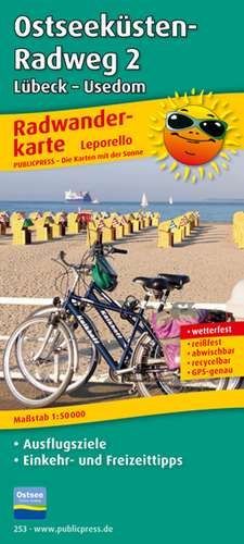 Radwanderkarte Ostseeküsten-Radweg 2 Lübeck-Usedom 1 : 50 000