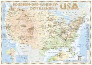 Bourbon-Rye-Whiskey Distilleries in USA - Tasting Map 34x24cm de Rüdiger Jörg Hirst