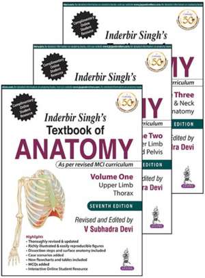 Inderbir Singh’s Textbook of Anatomy (3 Volumes): Volume 1: Upper Limb and Thorax, Volume 2: Lower Limb, Abdomen and Pelvis, Volume 3: Head & Neck and Neuroanatomy de V Subhadra Devi