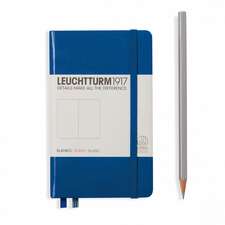 Agendă nedatată Leuchtturm Pocket (A6): Albastru royal, pagini albe