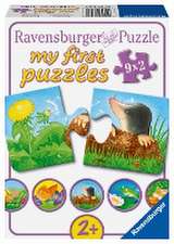 Tiere im Garten. Puzzle 9 x 2 Teile