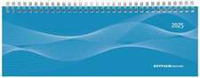 Tisch-Querkalender PP-Cover blau 2025 - Büro-Planer 29,7x10,5 cm - Tisch-Kalender - 1 Woche 2 Seiten - Ringbindung - Zettler