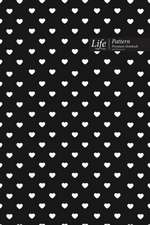 Hearts Pattern Composition Notebook, Dotted Lines, Wide Ruled Medium Size 6 x 9 Inch (A5), 144 Sheets Black Cover