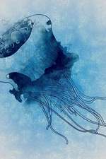 Pen and Watercolor Jellyfish on Blue