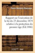 Rapport Sur L'Execution de La Loi Du 23 Decembre 1874 Relative a la Protection Du Premier Age