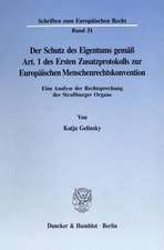 Der Schutz des Eigentums gemäß Art. 1 des Ersten Zusatzprotokolls zur Europäischen Menschenrechtskonvention.