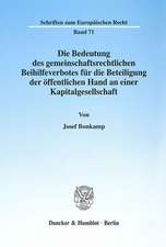 Die Bedeutung des gemeinschaftsrechtlichen Beihilfeverbotes für die Beteiligung der öffentlichen Hand an einer Kapitalgesellschaft.