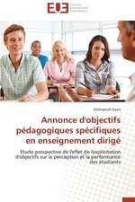 Annonce D'Objectifs Pedagogiques Specifiques En Enseignement Dirige: Une Evidence ?