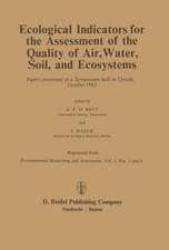 Ecological Indicators for the Assessment of the Quality of Air, Water, Soil, and Ecosystems: Papers presented at a Symposium held in Utrecht, October 1982